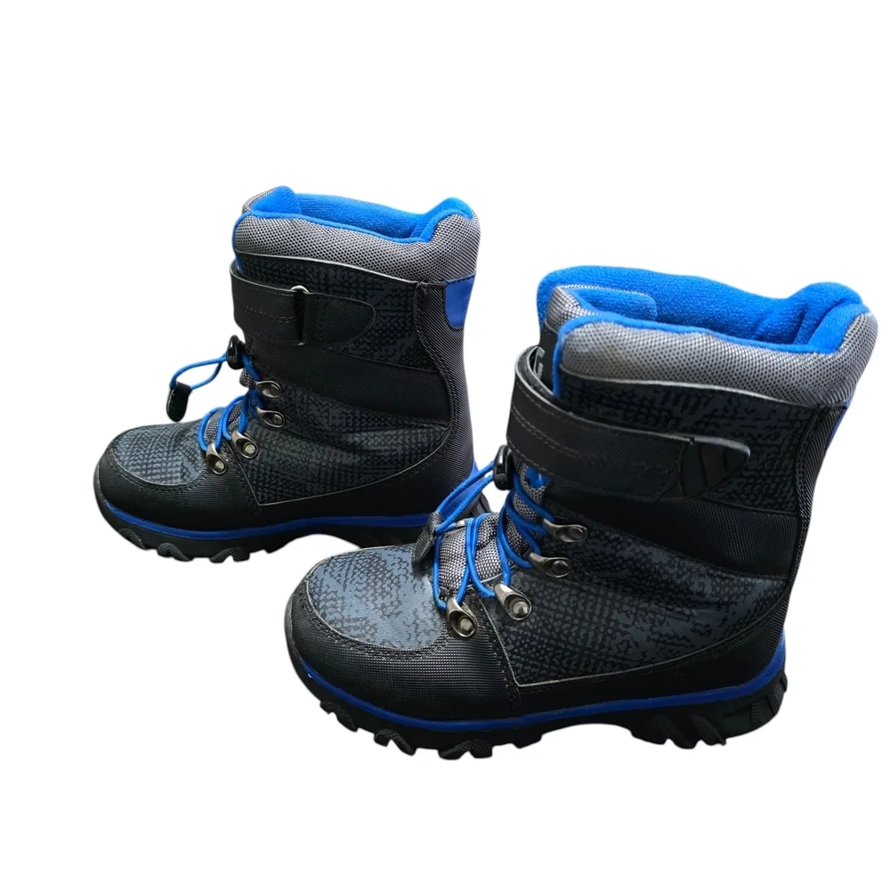 DSG Winter Snow Boots Boys Size 2 Kids Warm Insulated Black Blue Gray